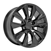 Angle view of a 22x9 Gloss Black wheel replacement for Chevy Silverado replica rim 9511403